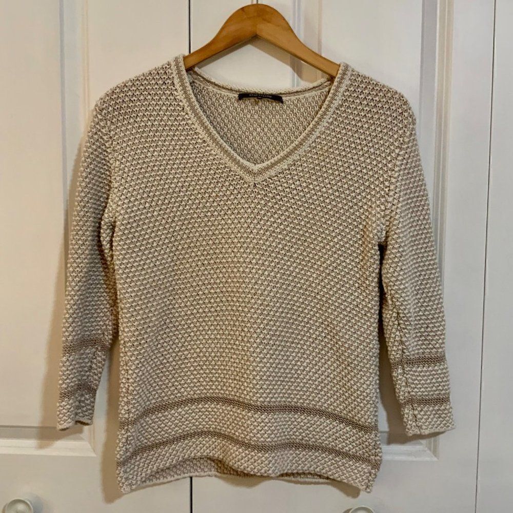Rene Lezard Tan Cream V Neck Cotton Blend Sweater Size 38